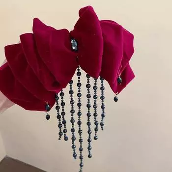 Ткань бархат бант заколка для волос кисточка новогодний головной убор милый бант весенняя заколка для женщин чёрный