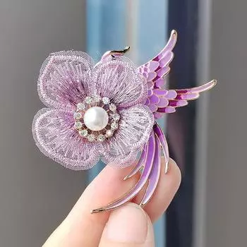 Ткань Цветок Вышивка Птица Брошь Жемчужная Брошь Стразы Жемчужная Одежда Аксессуары Брошь