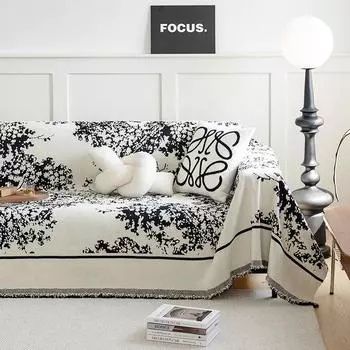 Ткань для чехла на диван из синели, высококачественное черно-белое полотенце для дивана, универсальный чехол для дивана Four Seasons, не царапающий чехол для дивана, подушка 180*130cm