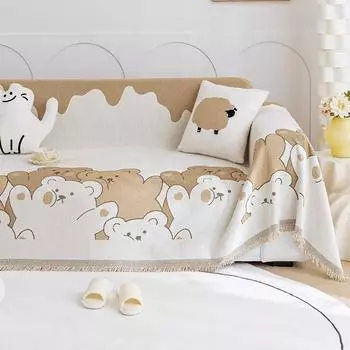 Ткань для чехла на диван из синели с милым медведем, всесезонное универсальное полотенце для дивана с полным покрытием, цельная подушка для дивана с защитой от кошачьих царапин 180*130cm