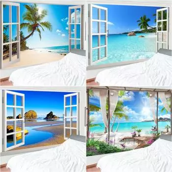 Ткань для фона окна, ткань для украшения общежития Ins, небольшая свежая настенная ткань, подвесная ткань для гобелена в спальне 95x75cm