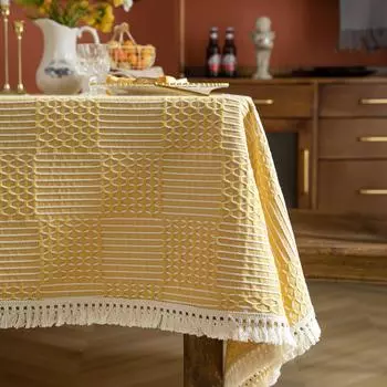 Ткань для обеденного стола с бахромой из импортных товаров, клетчатая скатерть из хлопка и льна, утолщенная, противоморщинистая, круглая, квадратная, скатерть 60*60cm
