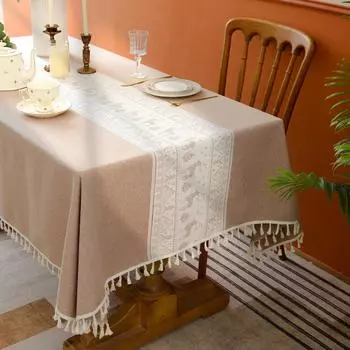 Ткань для обеденного стола с бахромой из импортных товаров, клетчатая скатерть из хлопка и льна, утолщенная, противоморщинистая, круглая, квадратная, скатерть 90*90cm