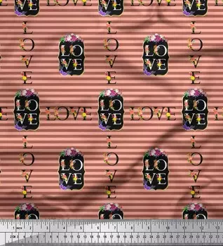 Ткань для рукоделия с оранжевым японским креп-сатином Soimoi в полоску и с цветочным принтом в виде алфавита, 42 дюйма 42 Inch Wide - Cotton Voile оранжевый