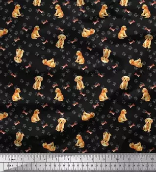 Ткань для рукоделия с принтом лапы, кости и щенка Soimoi Japan, ткань для рукоделия, 42 дюйма 42 Inch Wide - Poly Crepe коричневый