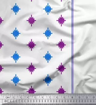 Ткань для рукоделия с принтом Soimoi Blue Japan Crepe Satin Ткань для рукоделия с принтом Pannahazar Jamdani на метр 42 дюйма 42 Inch Wide - Poly Crepe синий