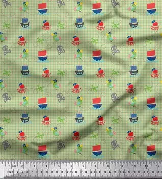 Ткань для рукоделия Soimoi, бежевый японский креп-сатин с осьминогом и парусником и геометрическим принтом, 42 дюйма по метрам 42 Inch Wide - Cotton Voile бежевый