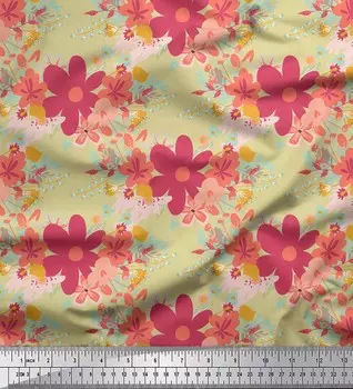 Ткань для рукоделия Soimoi, бежевый японский креп-сатин с художественным принтом в виде листьев и цветов, 42 дюйма 42 Inch Wide - Japan Crepe Satin бежевый