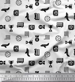 Ткань для рукоделия Soimoi Black Japan Crepe Satin Ткань для рукоделия с принтом для автомобилей, трофеев и футбольных видов спорта на метр 42 дюйма 42 Inch Wide - Poly Crepe чёрный