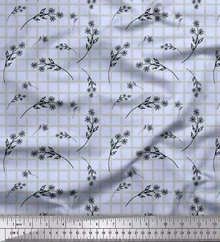 Ткань для рукоделия Soimoi Blue Japan Crepe Satin Fabric с цветочным и клетчатым принтом на метр 42 дюйма 42 Inch Wide - Poly Crepe синий