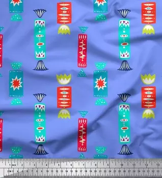Ткань для рукоделия Soimoi Blue Japan Crepe Satin Candy Food Printed Craft Fabric на метр 42 дюйма 42 Inch Wide - Poly Crepe синий