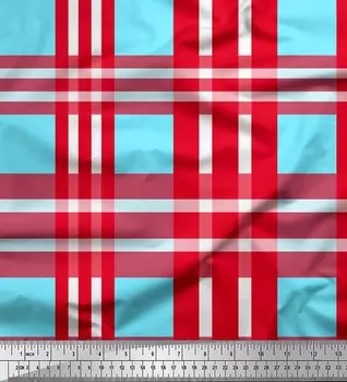 Ткань для рукоделия Soimoi Blue Japan креп-сатин в клетку с принтом шириной 42 дюйма по метрам 42 Inch Wide - Poly Crepe зелёный