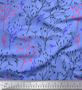 Ткань для рукоделия Soimoi Blue Poly Crepe Fabric Hoya Kerrii с принтом в виде листьев на метр 42 дюйма 42 Inch Wide - Poly Crepe зелёный