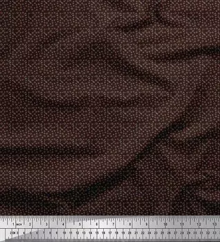 Ткань для рукоделия Soimoi Brown Japan Crepe Satin Line & Circle с геометрическим принтом на метр 42 дюйма 42 Inch Wide - Poly Crepe коричневый