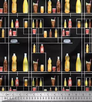 Ткань для рукоделия Soimoi черная японская креп-атласная ткань для бутылок и стекла с кухонным принтом на метр 42 дюйма 42 Inch Wide - Poly Crepe синий