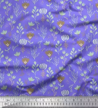 Ткань для рукоделия Soimoi фиолетового цвета с принтом в виде листьев и клевера, 56 дюймов, хлопковая вуаль по метрам 42 Inch Wide - Cotton Voile средний фиолетовый