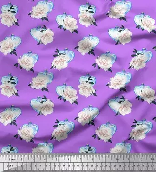 Ткань для рукоделия Soimoi фиолетового японского креп-сатина с принтом в виде бутылки в форме сердца и розы, 42 дюйма, по метрам 42 Inch Wide - Japan Crepe Satin фиолетовый