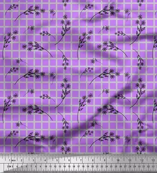 Ткань для рукоделия Soimoi фиолетового японского креп-сатина с цветочным принтом и клетчатым принтом шириной 42 дюйма по метрам 42 Inch Wide - Poly Crepe фиолетовый