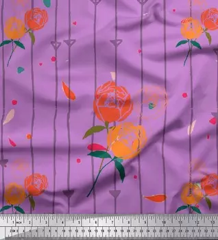 Ткань для рукоделия Soimoi фиолетового японского креп-сатина в полоску, с листьями и цветочным принтом, 42 дюйма по метрам 42 Inch Wide - Poly Crepe фиолетовый