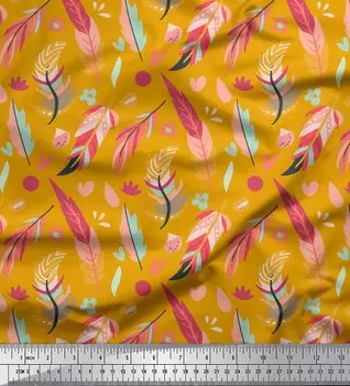 Ткань для рукоделия Soimoi Gold, японский креп-сатин с художественным принтом из перьев, 42 дюйма, по метрам 42 Inch Wide - Cotton Voile золотой