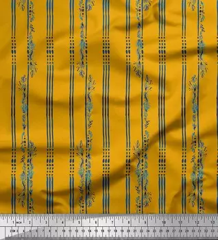 Ткань для рукоделия Soimoi Gold, японский креп-сатин с принтом в виде листьев и полос, 42 дюйма 42 Inch Wide - Poly Crepe зелёный