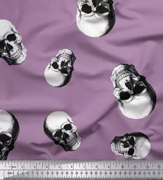Ткань для рукоделия Soimoi Japan Crepe Satin Fabric Horror Skull Halloween Printed Craft Fabric на метр 42 дюйма 42 Inch Wide - Poly Crepe фиолетовый