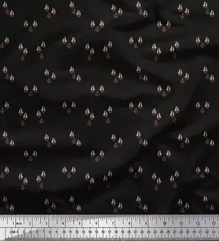 Ткань для рукоделия Soimoi Japan Crepe Satin Yacht & Anchor Hook с морским принтом на метр 42 дюйма 42 Inch Wide - Poly Crepe чёрный