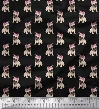 Ткань для рукоделия Soimoi Japan Crepe Satin Fabric с принтом мопса на метр 42 дюйма 42 Inch Wide - Poly Crepe синий