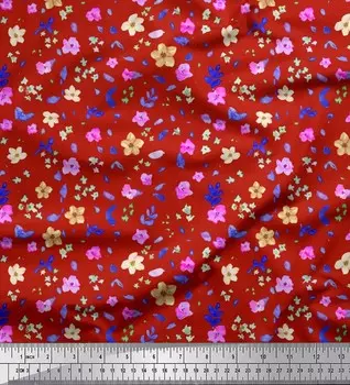 Ткань для рукоделия Soimoi Japan Crepe Satin с цветочным акварельным принтом на метр 42 дюйма 42 Inch Wide - Poly Crepe серый