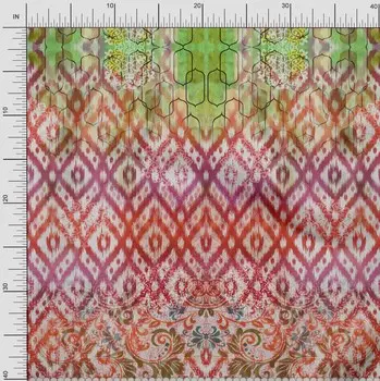 Ткань для рукоделия Soimoi Japan Crepe Satin Fabric Ikat с панельным принтом на метр 42 дюйма 42 Inch Wide - Cotton Voile оранжевый