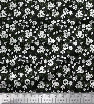 Ткань для рукоделия Soimoi Japan креп-атлас с листьями и цветочным художественным принтом на метр 42 дюйма 42 Inch Wide - Poly Crepe зелёный