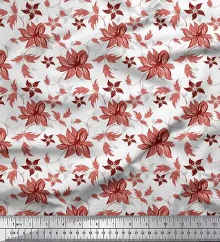 Ткань для рукоделия Soimoi Japan креп-атлас с листьями и цветочным художественным принтом на метр 42 дюйма 42 Inch Wide - Poly Crepe зелёный