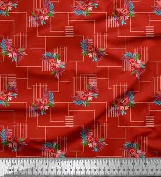 Ткань для рукоделия Soimoi Japan креп-атлас с листьями и цветочным художественным принтом на метр 42 дюйма 42 Inch Wide - Poly Crepe чёрный