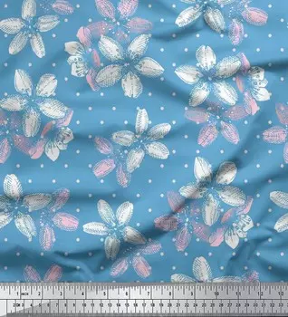 Ткань для рукоделия Soimoi Japan креп-атласная ткань в горошек и цветочный принт с цветочным принтом на метр 42 дюйма 42 Inch Wide - Poly Crepe синий