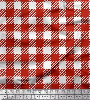 Ткань для рукоделия Soimoi Japan креп-сатин в клетку с принтом в клетку на метражах 42 дюйма 42 Inch Wide - Poly Crepe чёрный