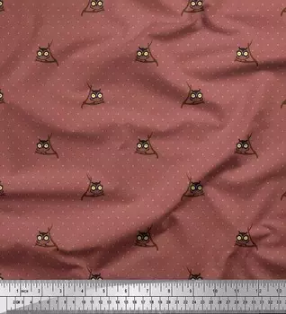 Ткань для рукоделия Soimoi Japan креп-сатин в горошек и сова с принтом птиц шириной 42 дюйма по метрам 42 Inch Wide - Poly Crepe розовый