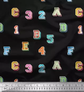 Ткань для рукоделия Soimoi Japan креп-сатин с цифрами и алфавитами и текстовым принтом 42 дюйма по метрам 42 Inch Wide - Poly Crepe синий