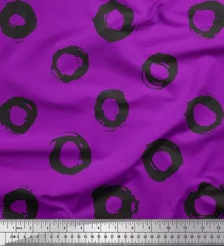 Ткань для рукоделия Soimoi Purple Japan Crepe Satin Line & Circle с геометрическим принтом на метр 42 дюйма 42 Inch Wide - Cotton Voile фиолетовый