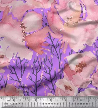 Ткань для рукоделия Soimoi, японский креп-сатин, пион с акварельным принтом, 42 дюйма 42 Inch Wide - Poly Crepe фиолетовый
