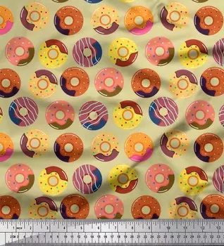 Ткань для рукоделия Soimoi, японский креп-сатин, пончики с пищевым принтом, 42 дюйма 42 Inch Wide - Poly Crepe фиолетовый