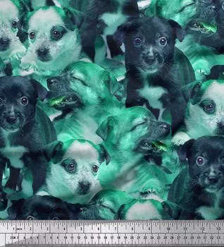 Ткань для рукоделия Soimoi, японский креп-сатин с принтом щенков и сценами, 42 дюйма 42 Inch Wide - Poly Crepe оранжевый