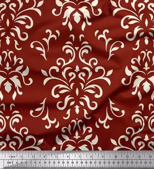 Ткань для рукоделия Soimoi Red Japan Crepe Satin Fabric с филигранным дамасским принтом на метр 42 дюйма 42 Inch Wide - Poly Crepe красный