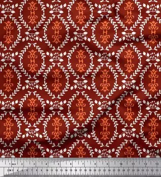 Ткань для рукоделия Soimoi Red Japan Crepe Satin Fabric с филигранным дамасским принтом на метр 42 дюйма 42 Inch Wide - Poly Crepe красный
