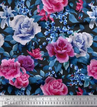 Ткань для рукоделия Soimoi розовая полиэфирная креповая ткань с листьями и цветочным принтом в ярдах 42 дюйма 42 Inch Wide - Poly Crepe розовый