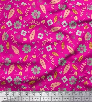 Ткань для рукоделия Soimoi розового японского креп-сатина с листьями и примулой обыкновенной с цветочным принтом, 42 дюйма 42 Inch Wide - Japan Crepe Satin розовый