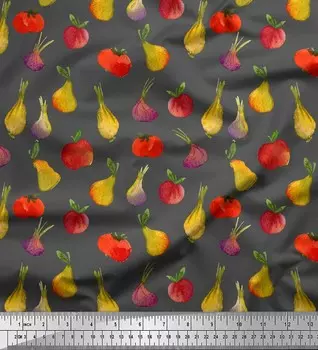 Ткань для рукоделия Soimoi серая полиэфирная креповая ткань с принтом фруктов и овощей метражом 42 дюйма 42 Inch Wide - Poly Crepe серый