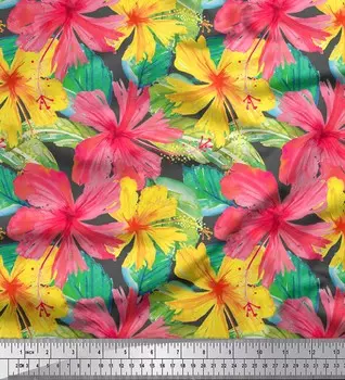 Ткань для рукоделия Soimoi серая полиэфирная креповая ткань с листьями и цветочным принтом на метраж 42 дюйма 42 Inch Wide - Poly Crepe серый