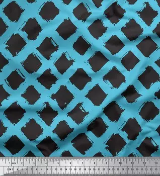 Ткань для рукоделия Soimoi синего японского креп-сатина с ромбовидным геометрическим принтом шириной 42 дюйма по метрам 42 Inch Wide - Cotton Voile синий