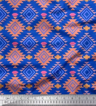Ткань для рукоделия Soimoi синего японского креп-сатина с ромбовидным геометрическим принтом шириной 42 дюйма по метрам 42 Inch Wide - Cotton Voile синий