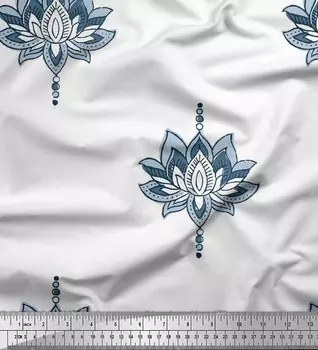 Ткань для рукоделия Soimoi синяя вискоза с принтом в горошек и лотосами в ярдах, 42 дюйма 42 Inch Wide - Viscose Chiffon глубоко персикового